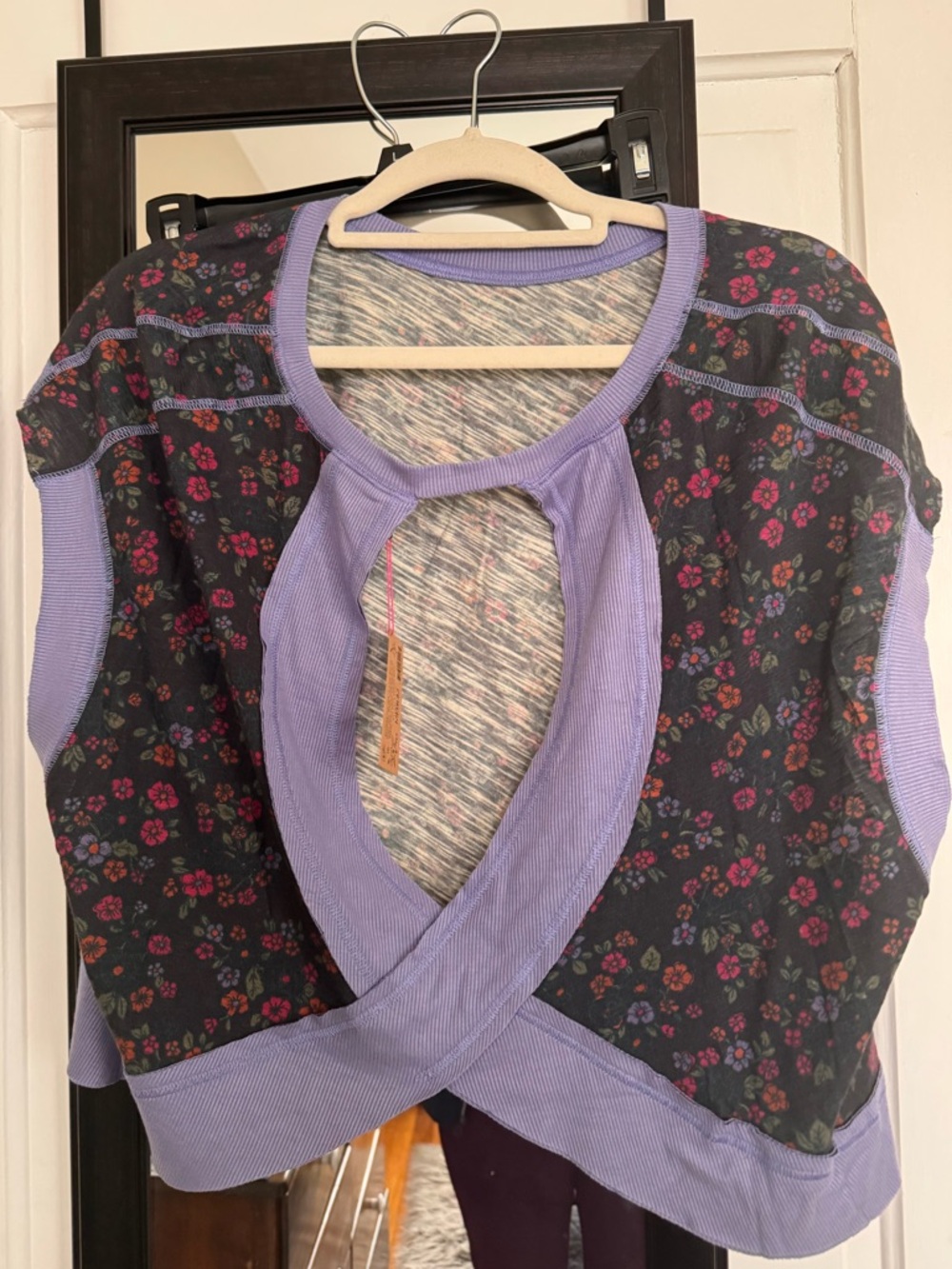 NATURAL LIFE Navy Floral Crop Top with Lavender Trim - Picture 5 of 5